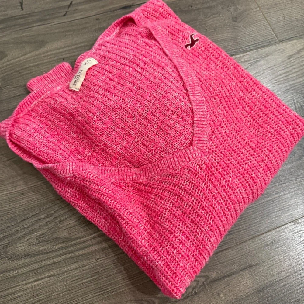 Hollister Hot Pink V-Neck Marled Knit Sweater Womens‎ Size M/L Pullover
